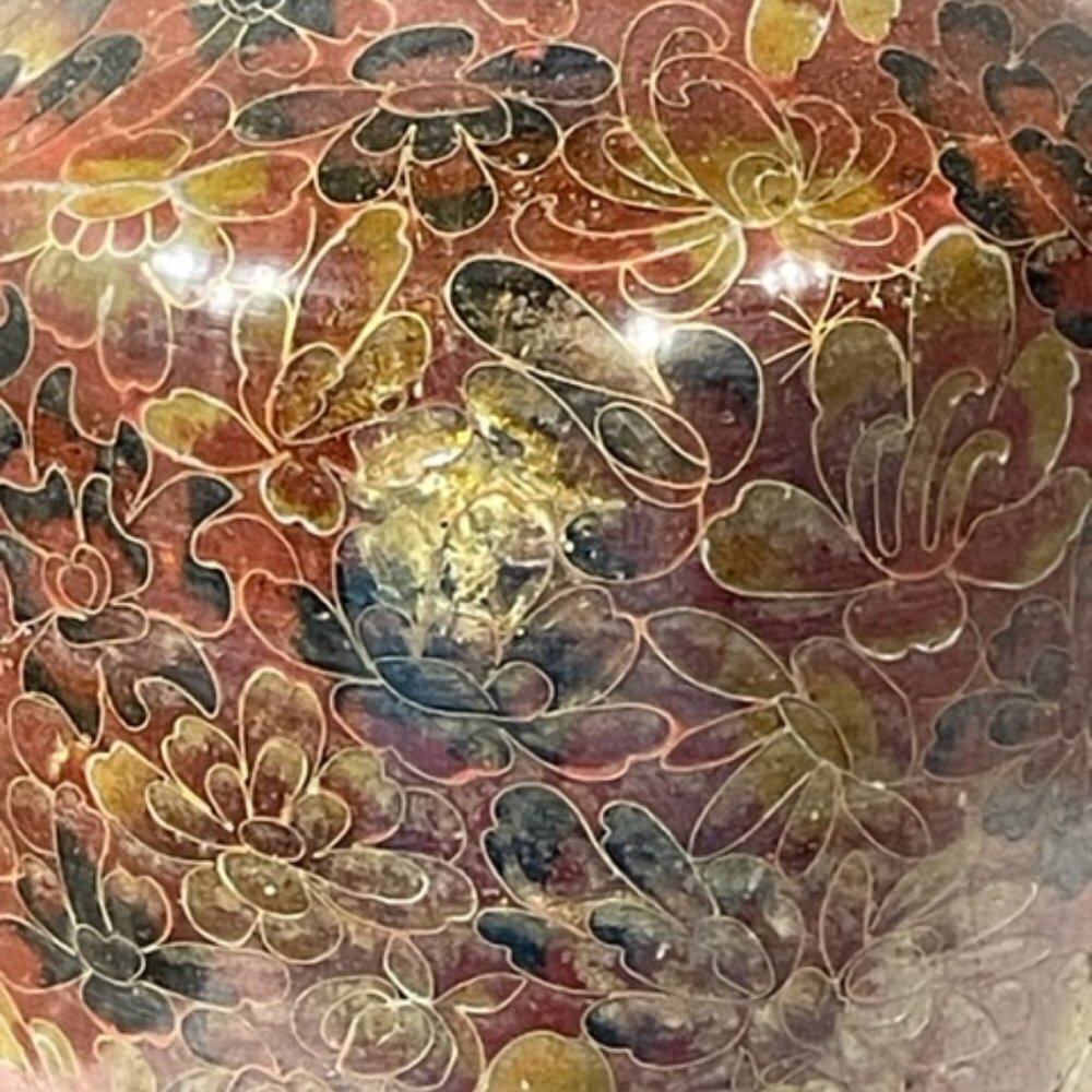 Very large Vintage Chinese brass and cloisonne vase in browns and rust - Picture 5 of 8